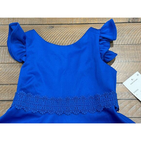 Rare Editions Big Girl's Size 8 - Flutter Sleeve - Royal - Crochet Skater Dress - Picture 7 of 11